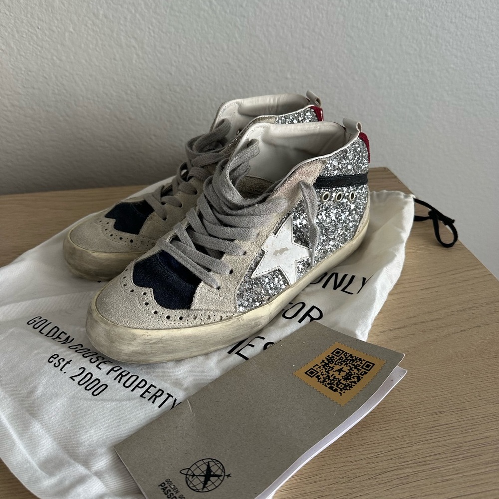 Golden Goose Mid Star Silver Glitter Sneakers